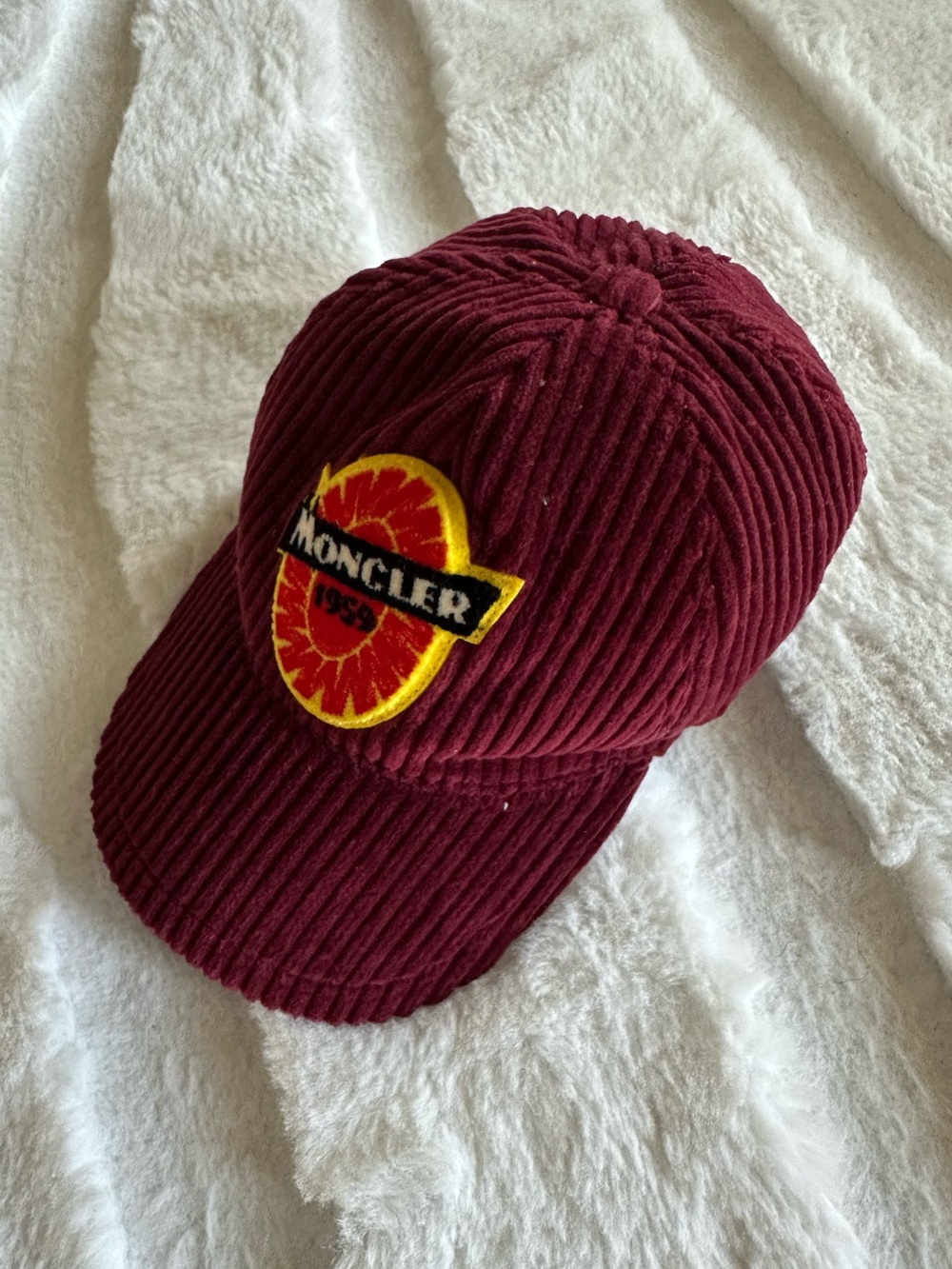 Moncler Burgundy Corduroy Baseball Cap